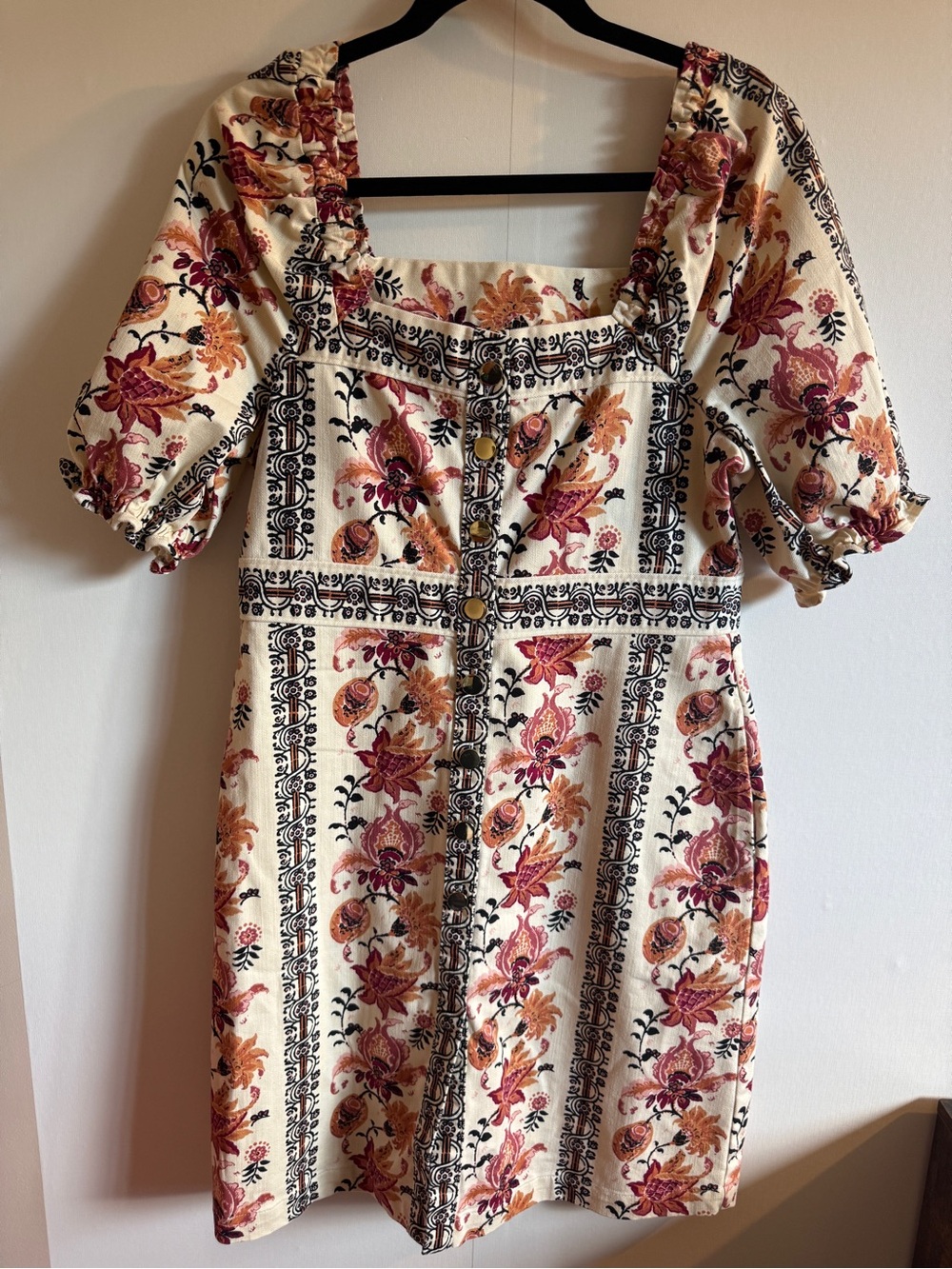 Floral Cottagecore Puff Sleeve Mini Dress Women’s Small Denim feel